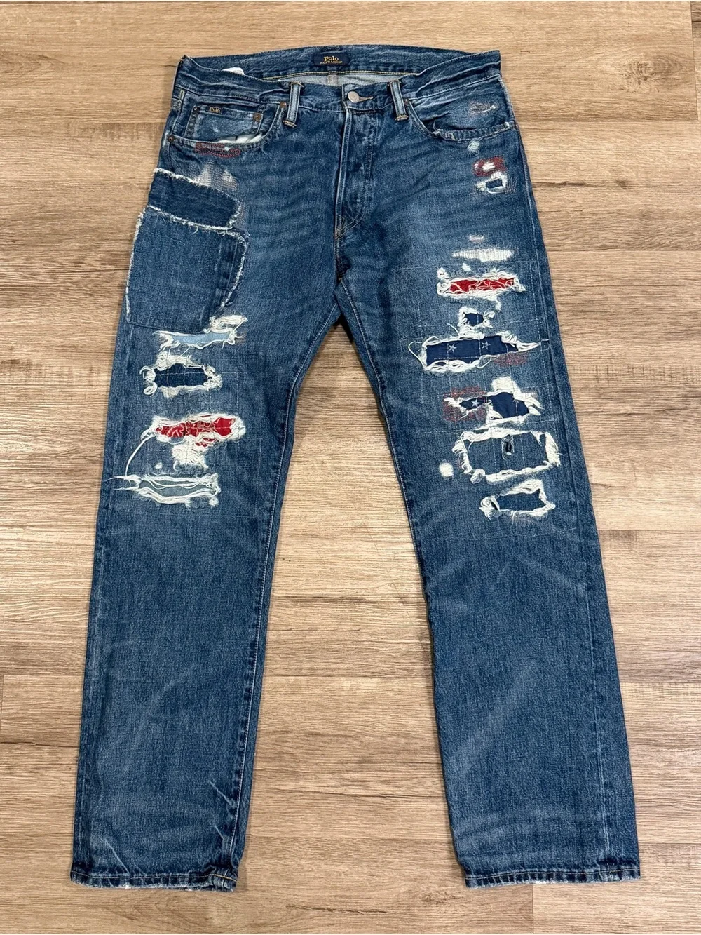 Polo Ralph Lauren Classic Fit Bandana Distressed Patchwork Jeans Size 32x32